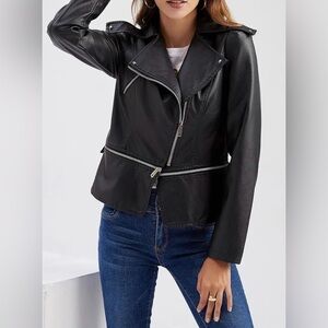 Women's Classic Black Faux Leather Jacket